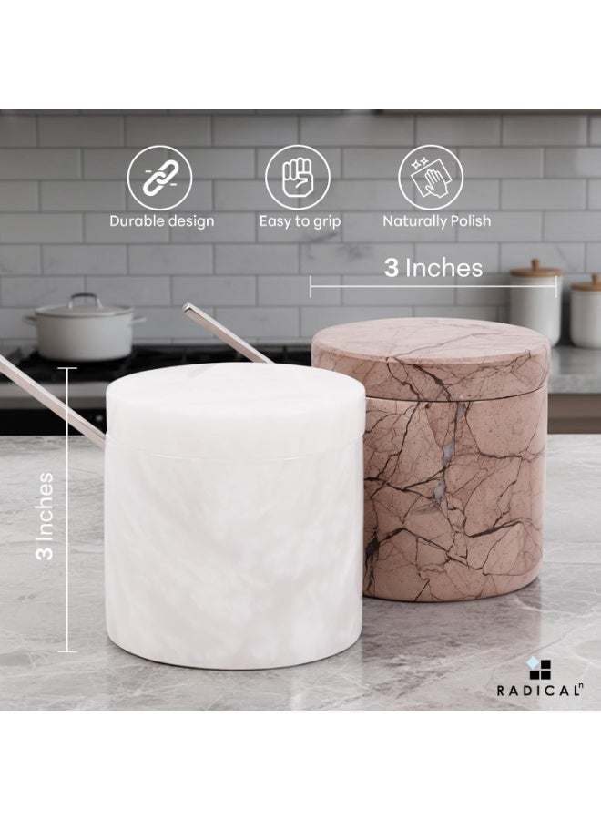 RADICALn White & Marinara Marble Salt Cellar with Lid | 3" Set of 2 Spice Jars for Kitchen & Living Room - Image 5